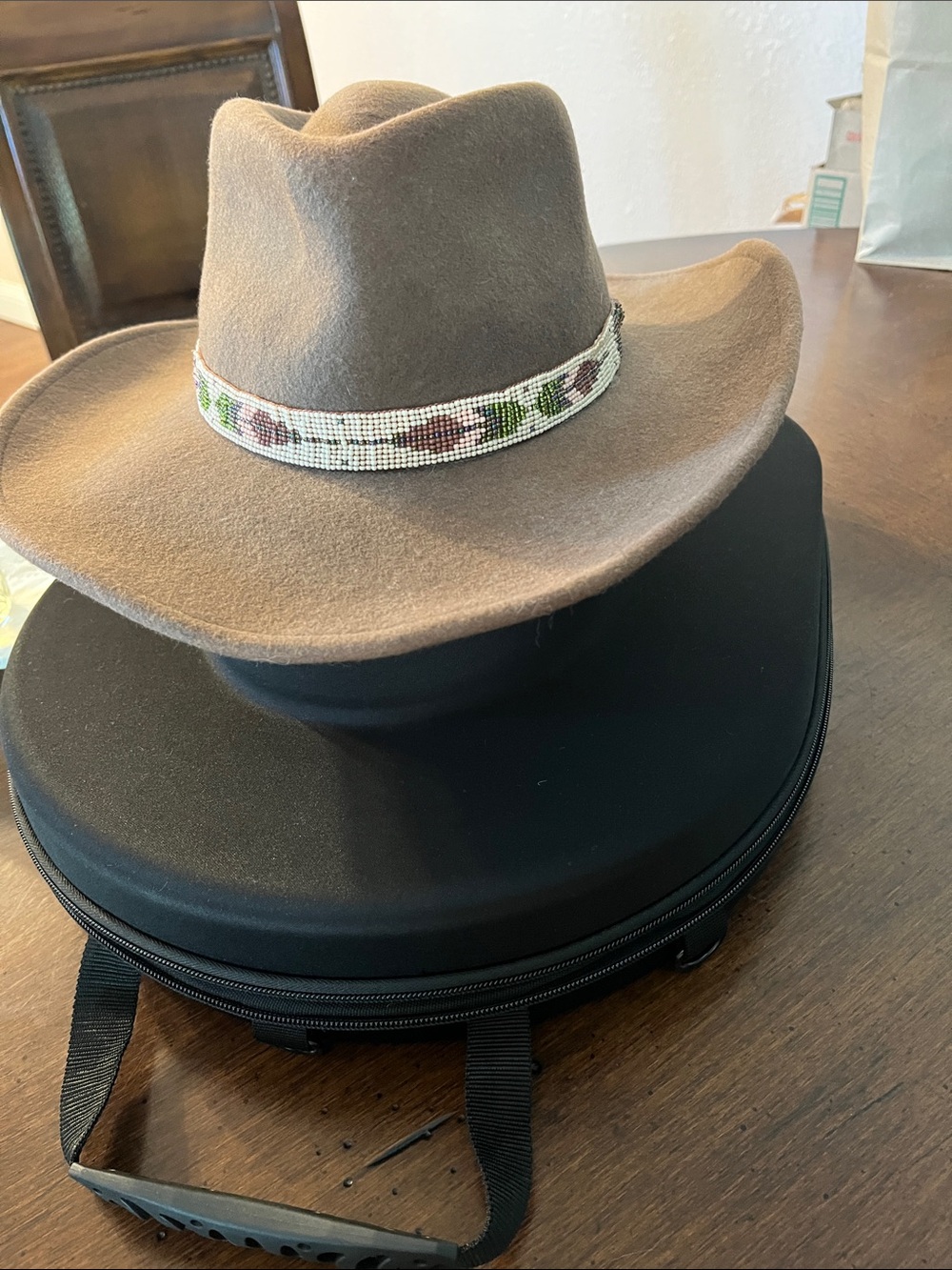 Brown Felt Cowboy Hat with Beaded Band